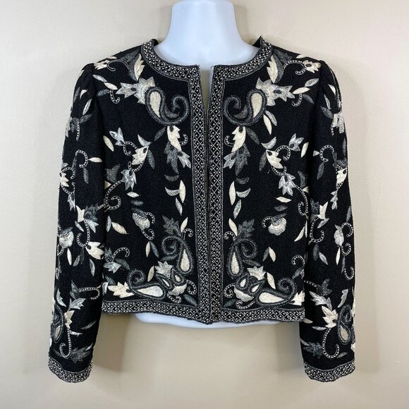 Laurence Kazar Vintage Beaded Embroidered Special Event Jacket XL Neutral NYE - Picture 1 of 13